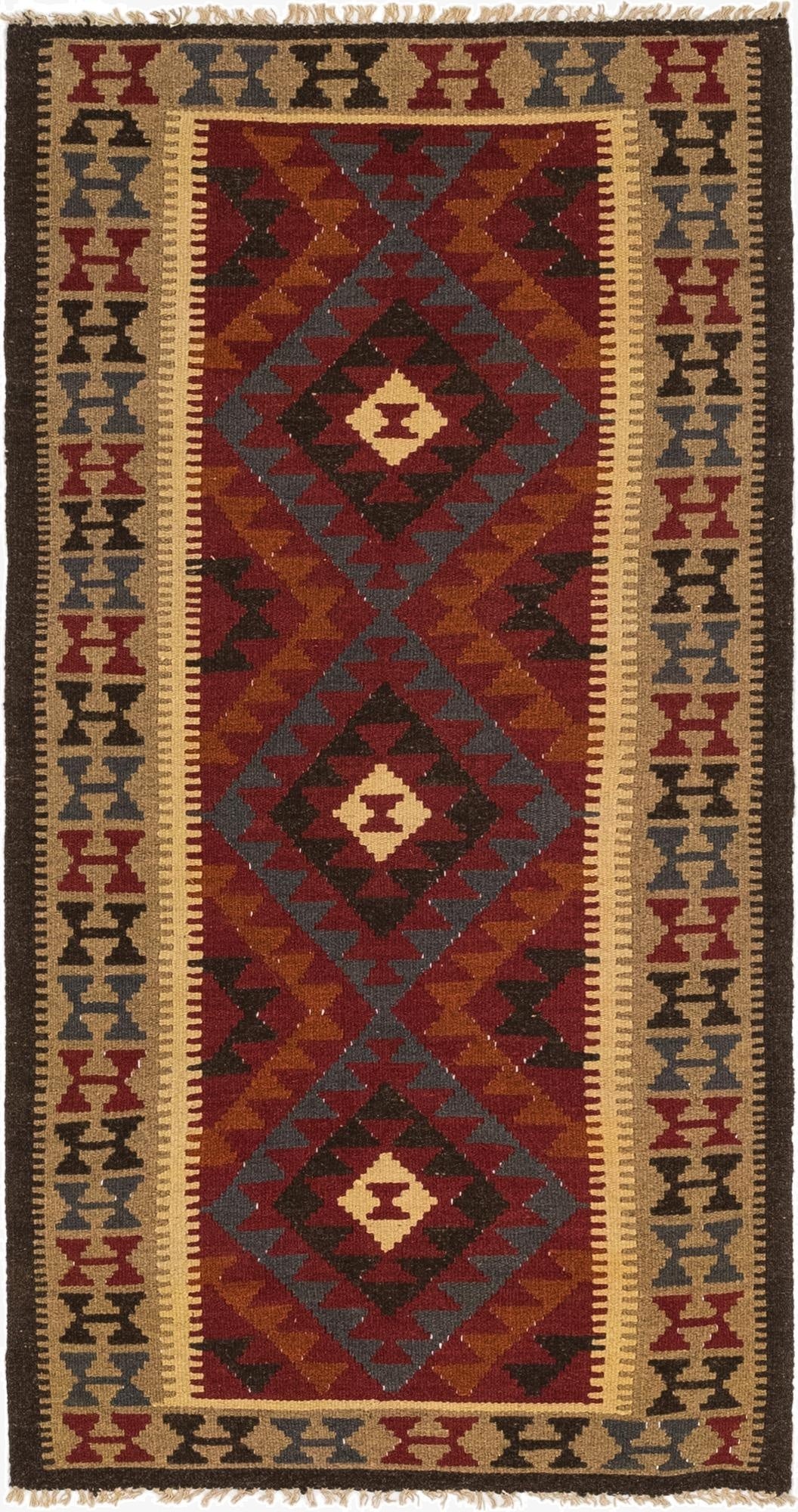 3' 3 x 6' 6  Hand Woven Kilim Maymana Wool Runner Rug