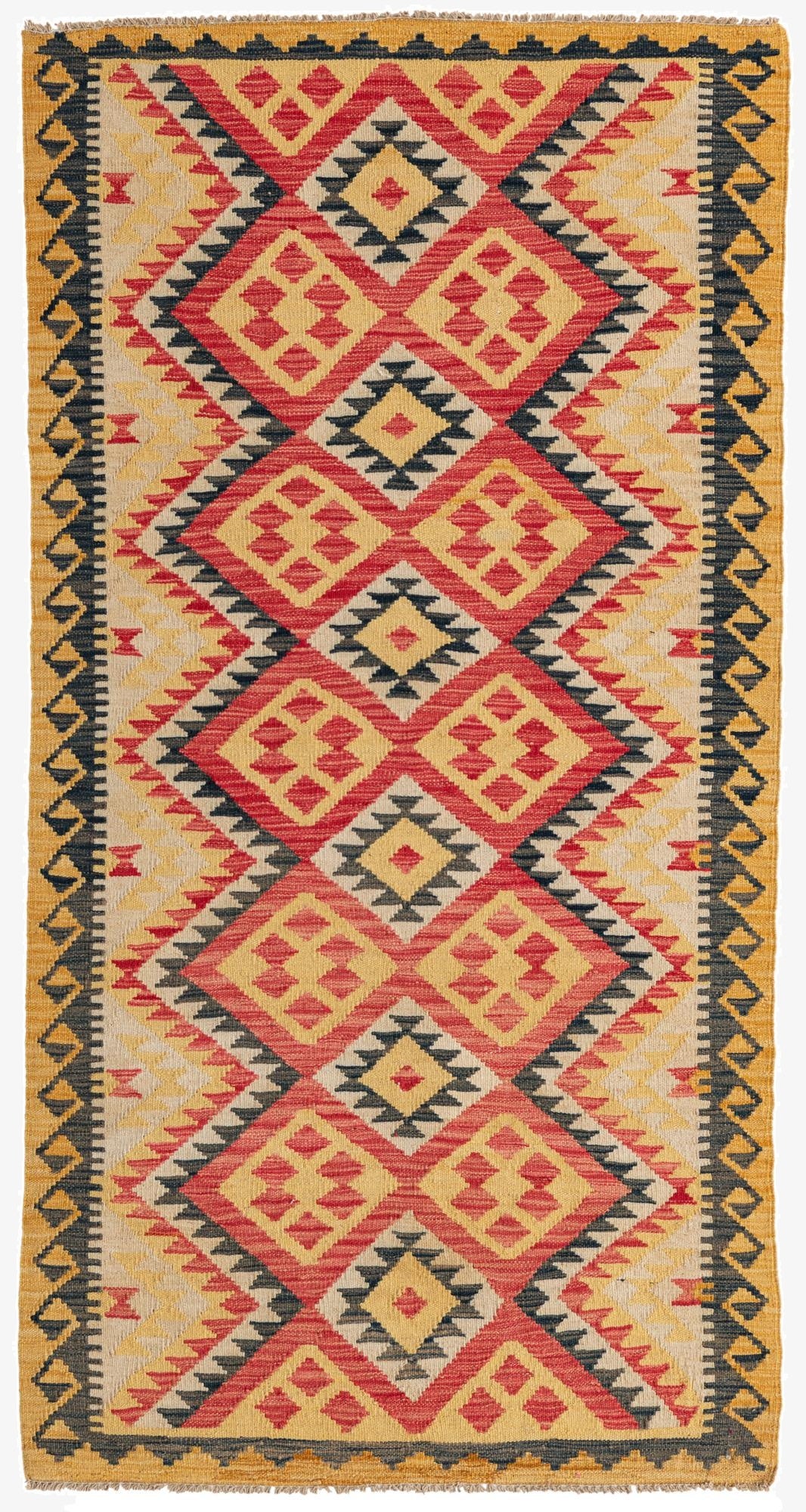 3' 4 x 6' 7  Hand Woven Kilim Maymana Wool Runner Rug