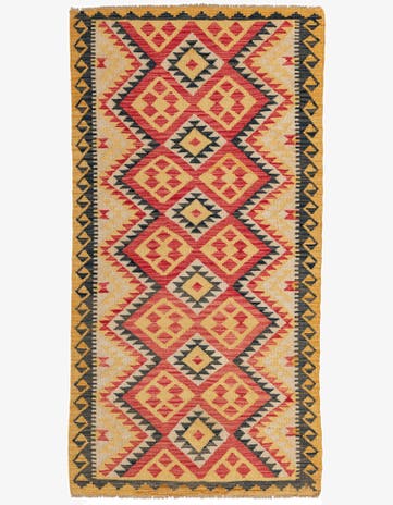 3' 4 x 6' 7 Hand Woven Kilim Maymana Wool Runner Rug