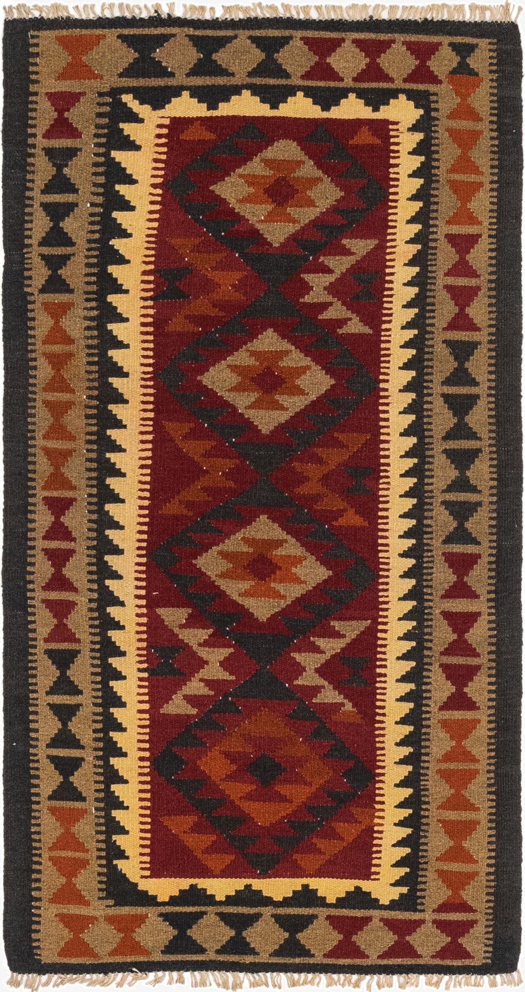 3' 2 x 6' 4  Hand Woven Kilim Maymana Wool Runner Rug