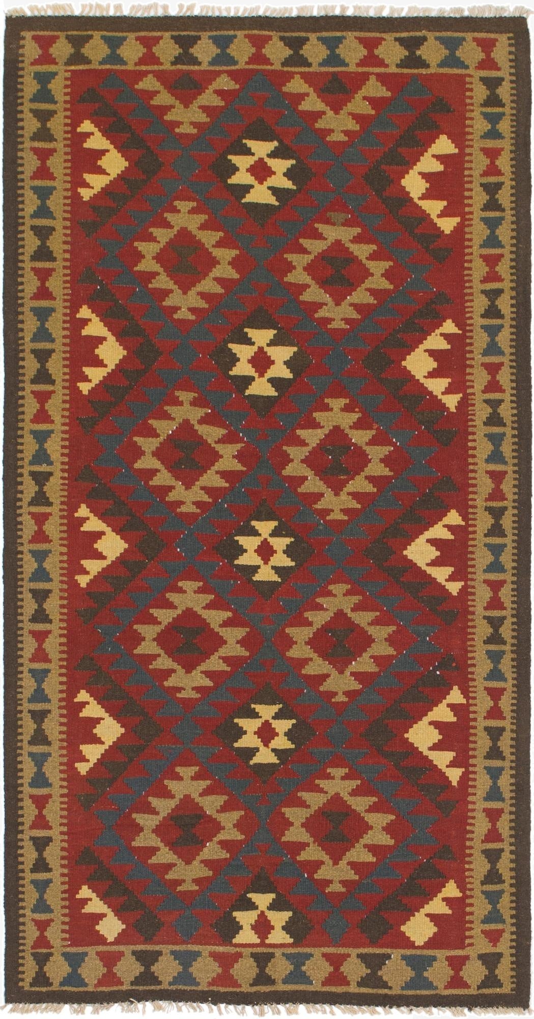3' 6 x 6' 7  Hand Woven Kilim Maymana Wool Runner Rug