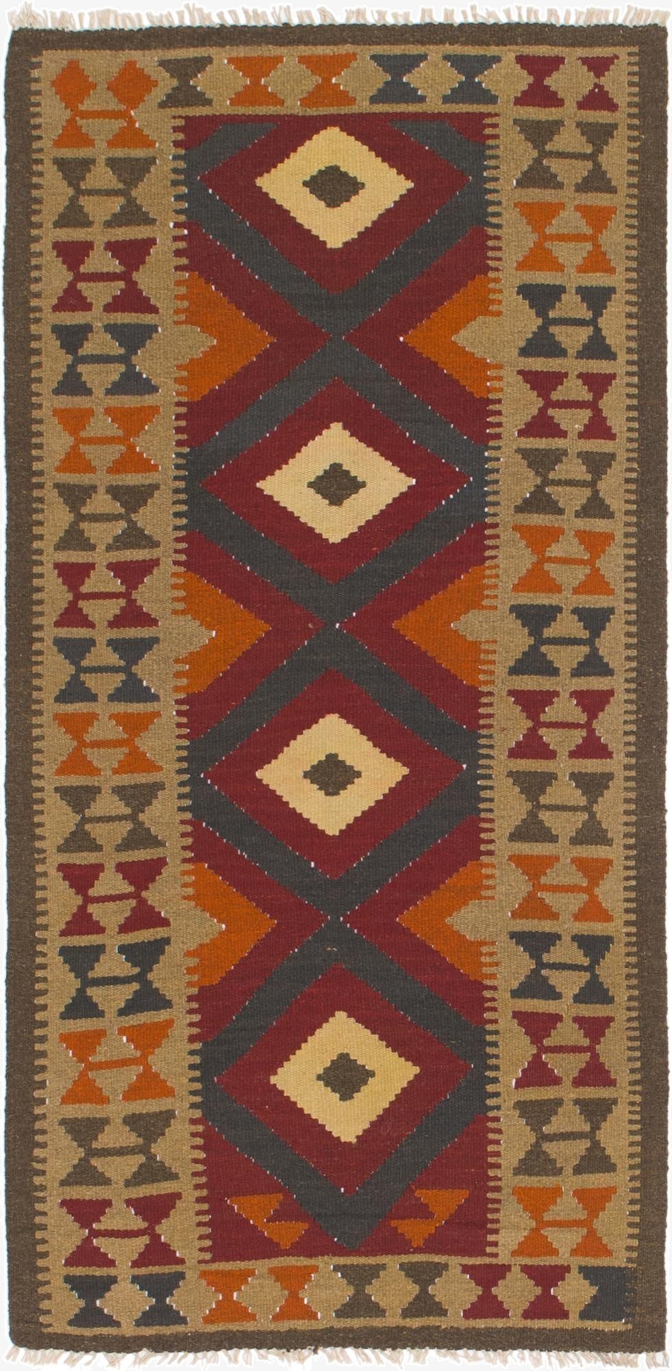 3' 2 x 6' 6  Hand Woven Kilim Maymana Wool Runner Rug