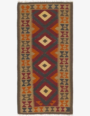 3' 2 x 6' 6 Hand Woven Kilim Maymana Wool Runner Rug