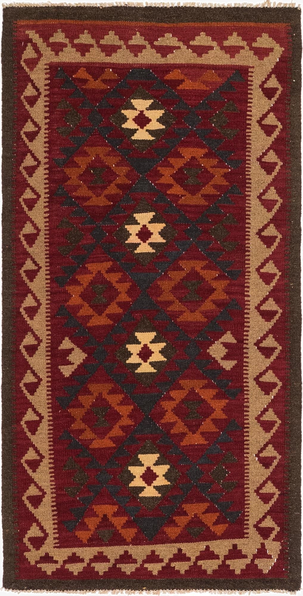 3' 3 x 6' 5  Hand Woven Kilim Maymana Wool Runner Rug