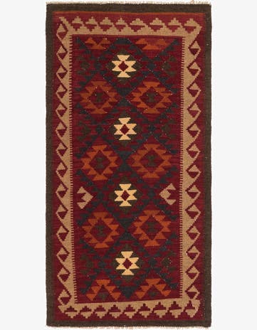 3' 3 x 6' 5 Hand Woven Kilim Maymana Wool Runner Rug