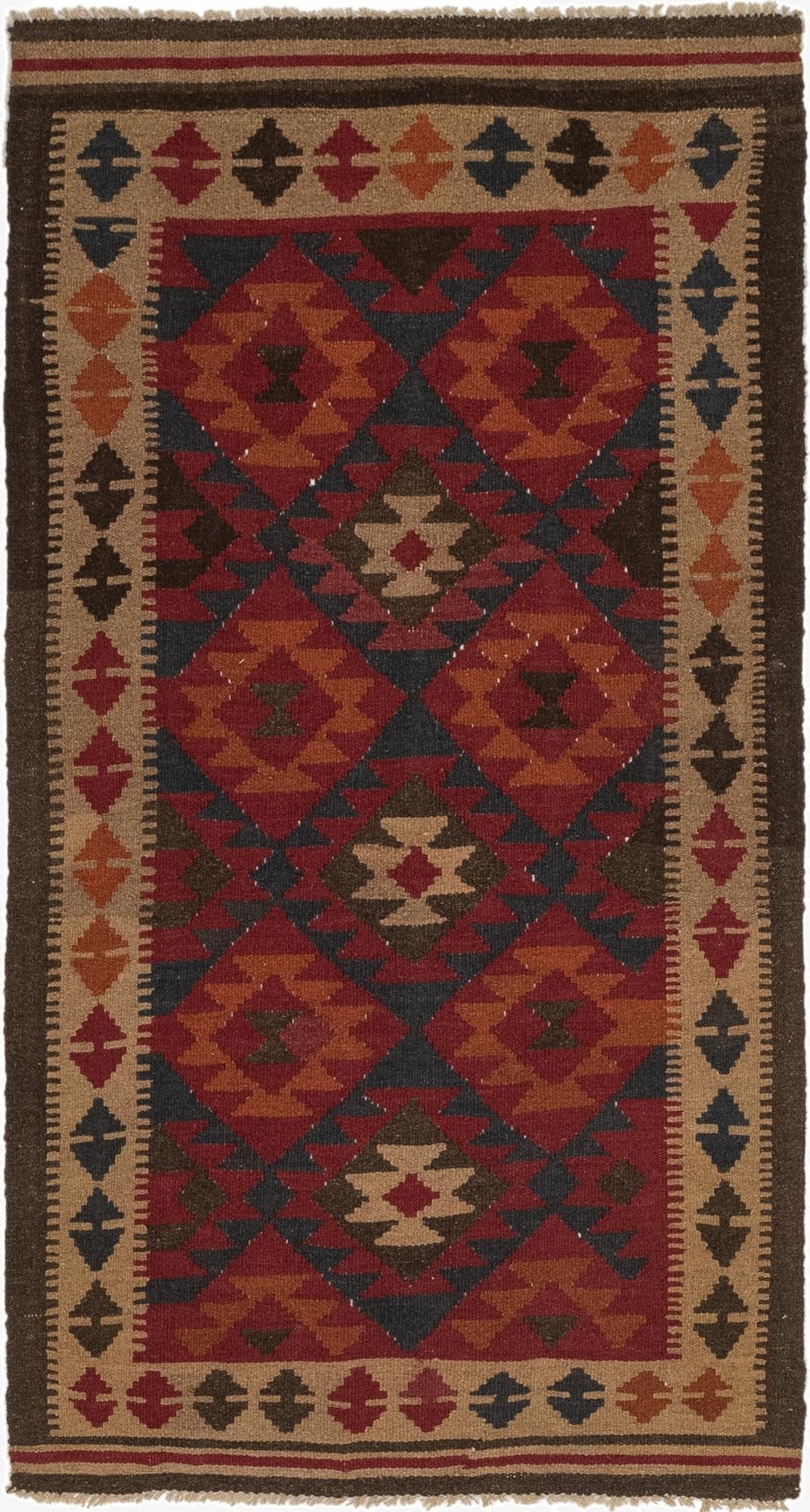 3' 4 x 6' 4  Hand Woven Kilim Maymana Wool Runner Rug