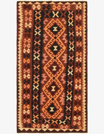 3' 7 x 6' 8 Hand Woven Kilim Maymana Wool Runner Rug