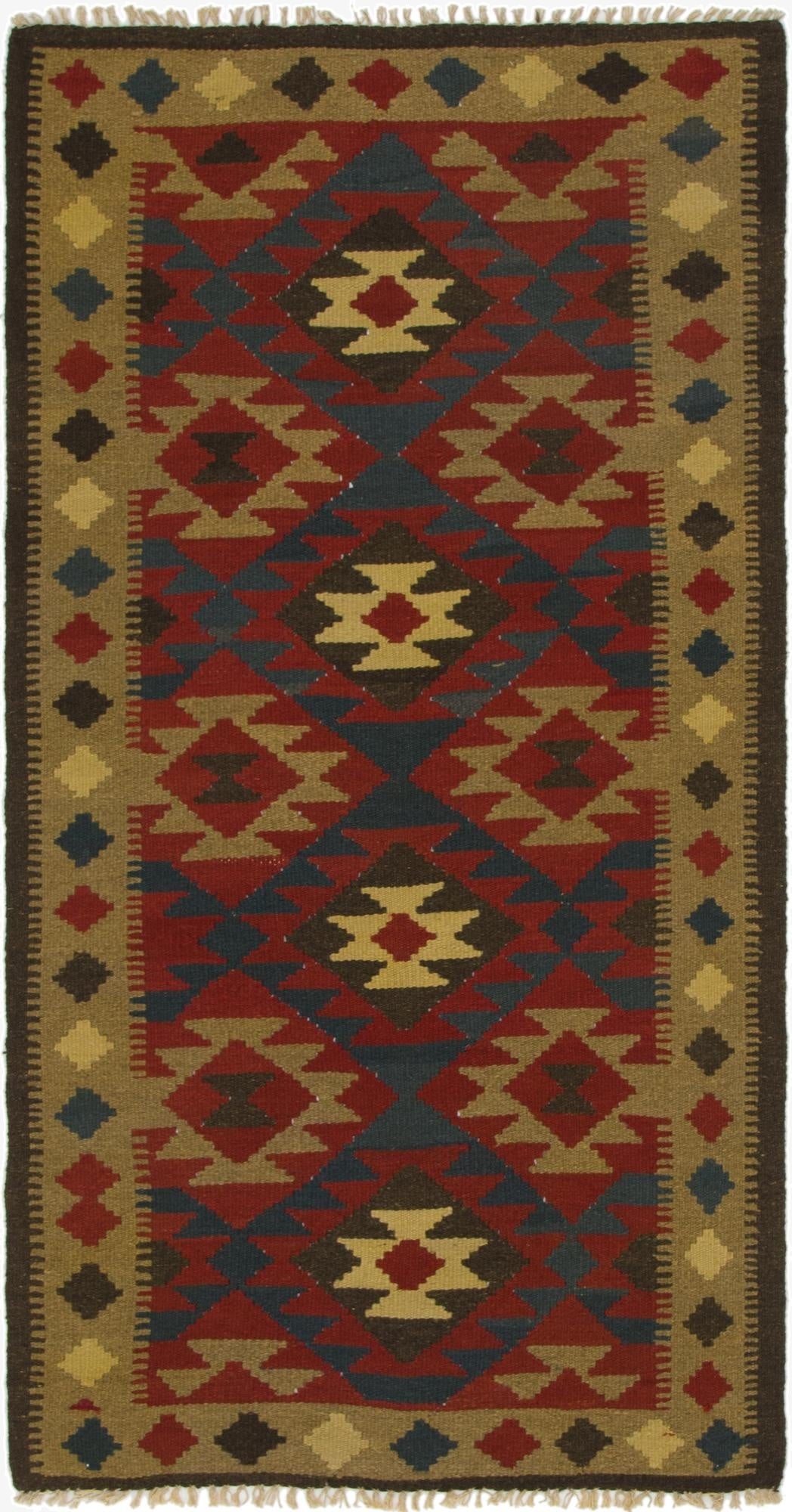 3' 3 x 6' 5  Hand Woven Kilim Maymana Wool Runner Rug
