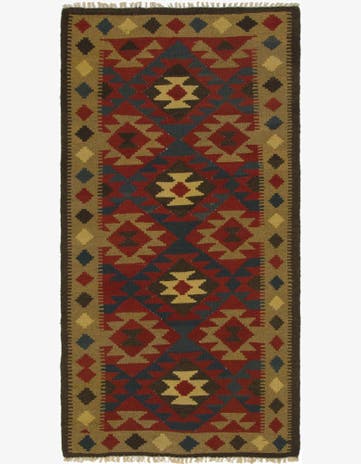 3' 3 x 6' 5 Hand Woven Kilim Maymana Wool Runner Rug