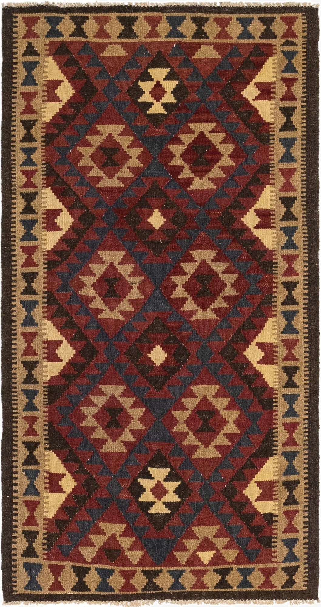 3' 3 x 6' 5  Hand Woven Kilim Maymana Wool Runner Rug