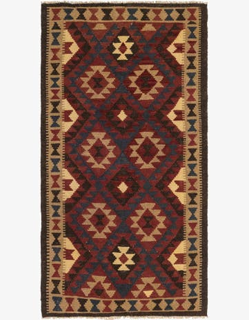 3' 3 x 6' 5 Hand Woven Kilim Maymana Wool Runner Rug