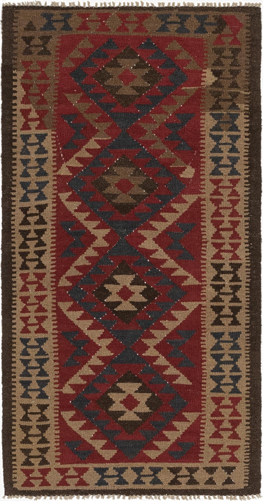 3' 5 x 6' 8  Hand Woven Kilim Maymana Wool Runner Rug