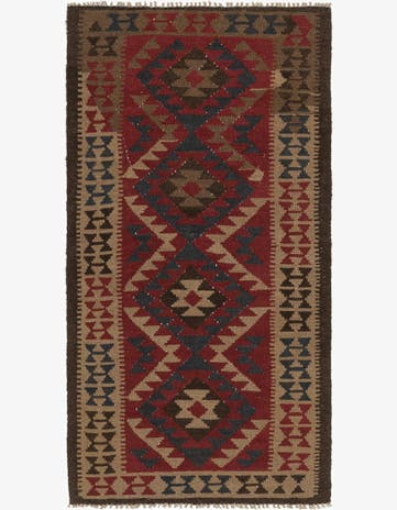3' 5 x 6' 8 Hand Woven Kilim Maymana Wool Runner Rug