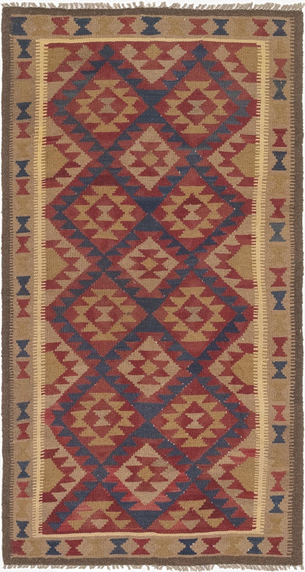 3' 3 x 6' 6  Hand Woven Kilim Maymana Wool Runner Rug