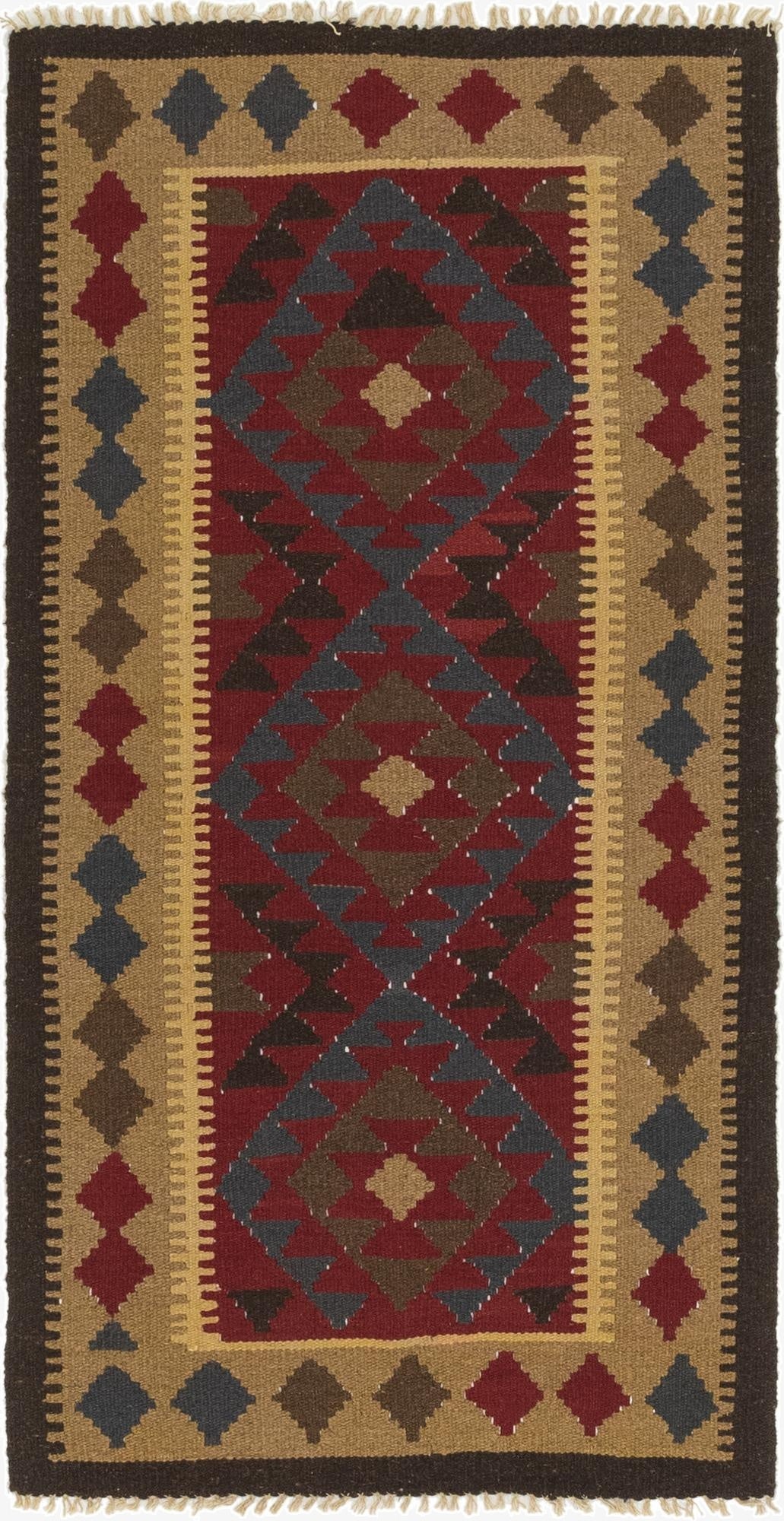 3' 2 x 6' 6  Hand Woven Kilim Maymana Wool Runner Rug