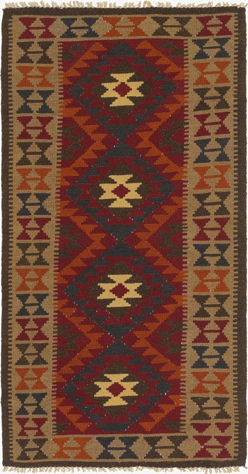 3' 3 x 6' 6  Hand Woven Kilim Maymana Wool Runner Rug