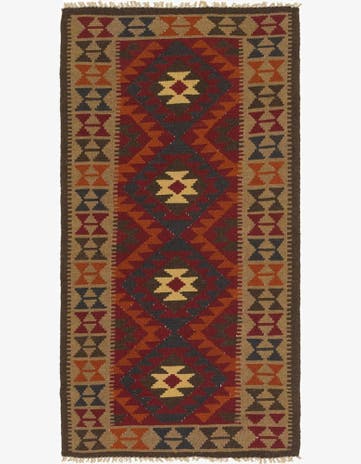 3' 3 x 6' 6 Hand Woven Kilim Maymana Wool Runner Rug