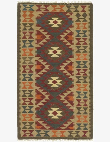 3' 5 x 6' 8 Hand Woven Kilim Maymana Wool Runner Rug