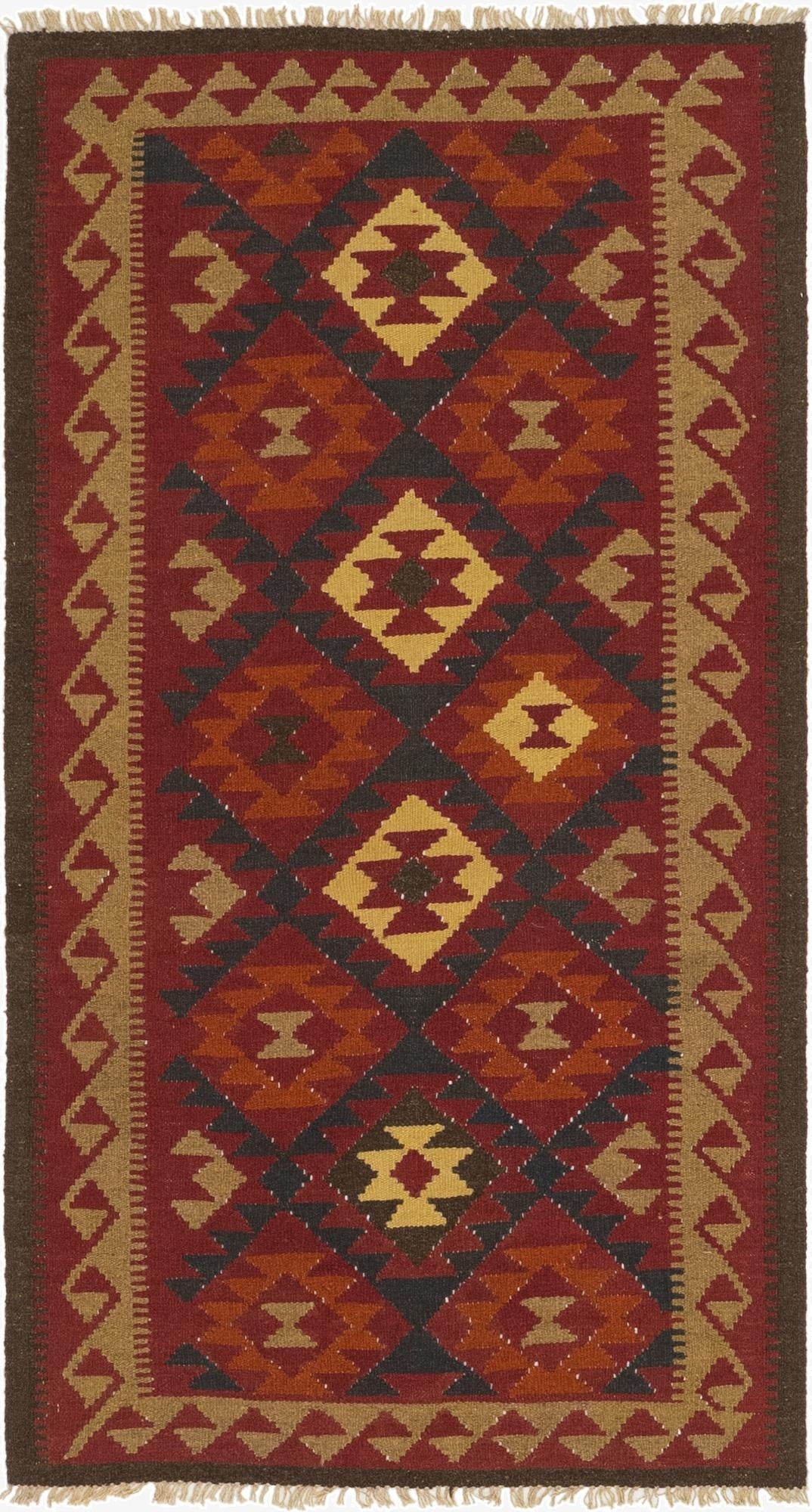 3' 6 x 6' 6  Hand Woven Kilim Maymana Wool Runner Rug