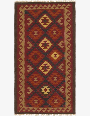 3' 6 x 6' 6 Hand Woven Kilim Maymana Wool Runner Rug