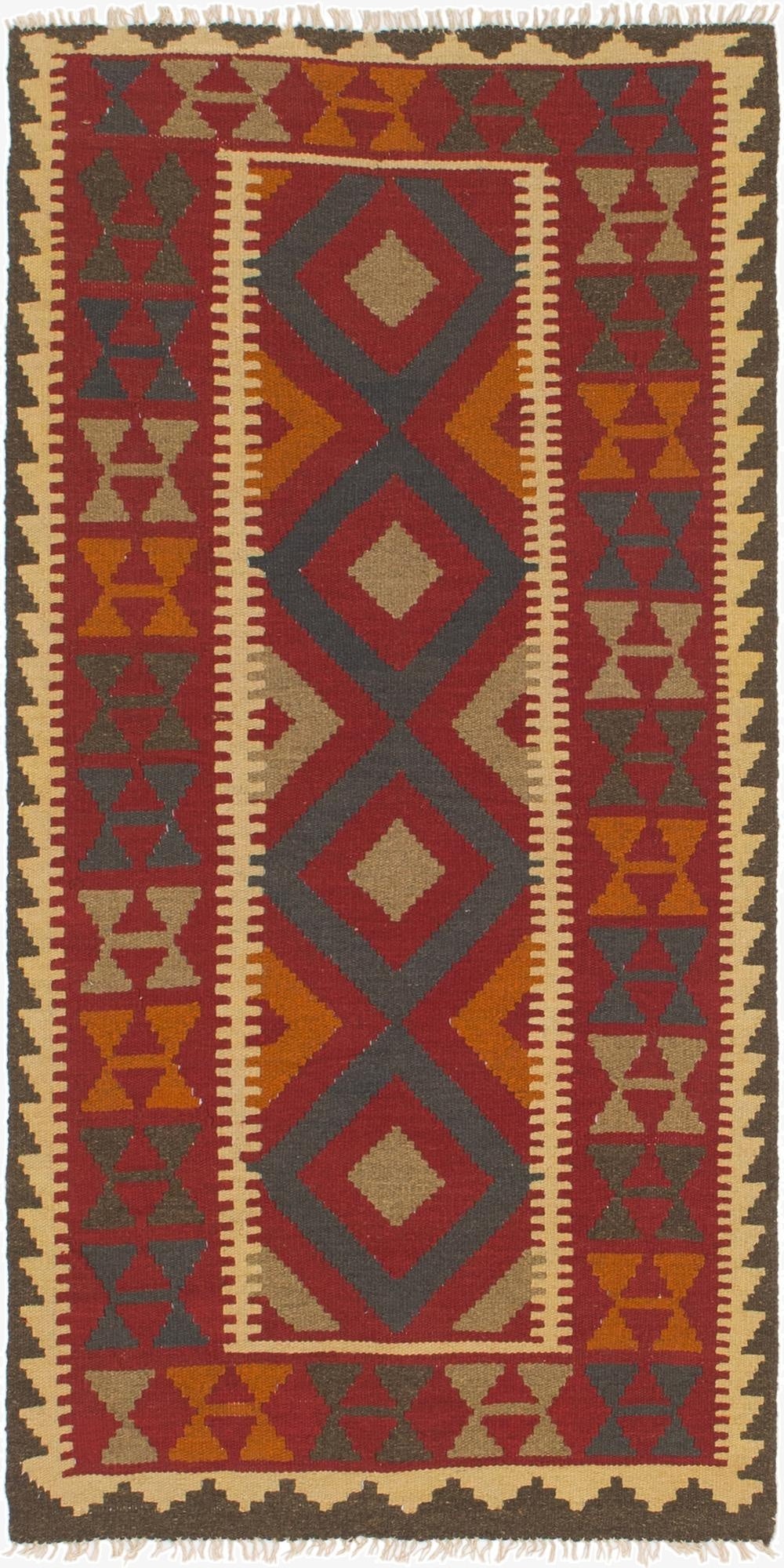3' 4 x 6' 8  Hand Woven Kilim Maymana Wool Runner Rug