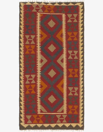 3' 4 x 6' 8 Hand Woven Kilim Maymana Wool Runner Rug
