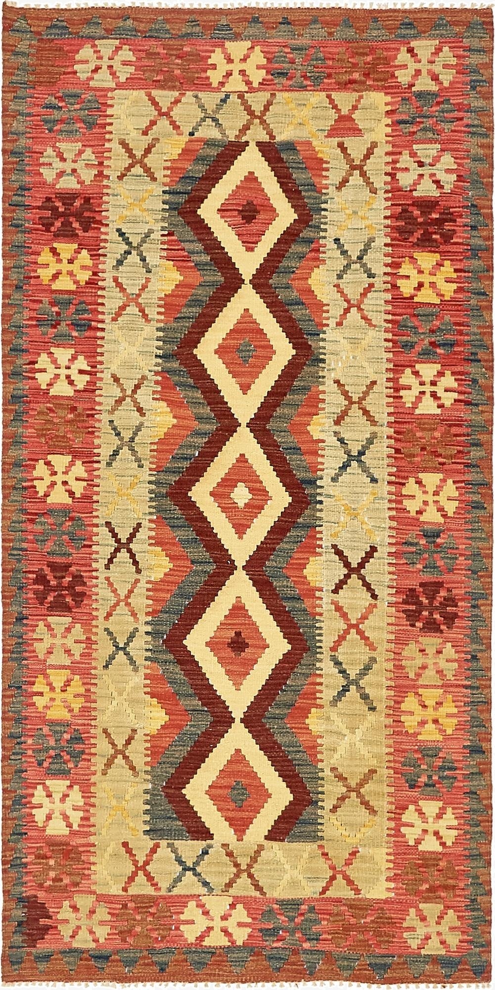 3' 5 x 6' 8  Hand Woven Kilim Maymana Wool Runner Rug