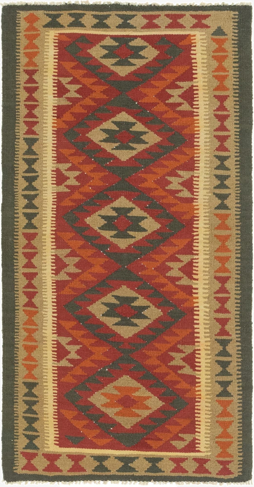 3' 3 x 6' 8  Hand Woven Kilim Maymana Wool Runner Rug