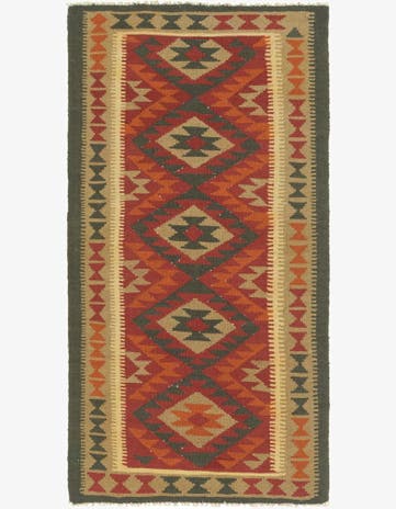 3' 3 x 6' 8 Hand Woven Kilim Maymana Wool Runner Rug