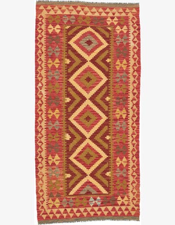 3' 3 x 6' 9 Hand Woven Kilim Maymana Wool Runner Rug