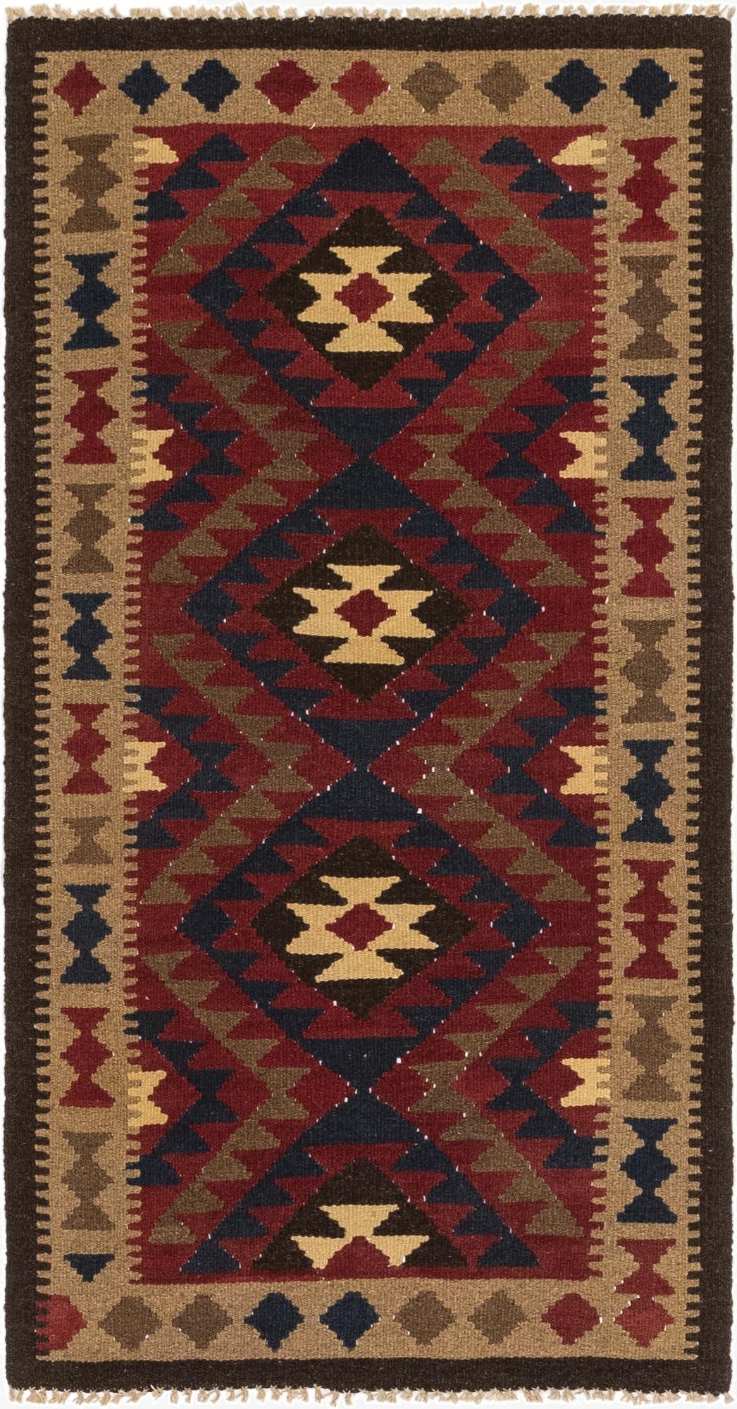 3' 3 x 6' 6  Hand Woven Kilim Maymana Wool Runner Rug