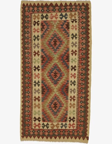 3' 3 x 6' 5 Hand Woven Kilim Maymana Wool Runner Rug