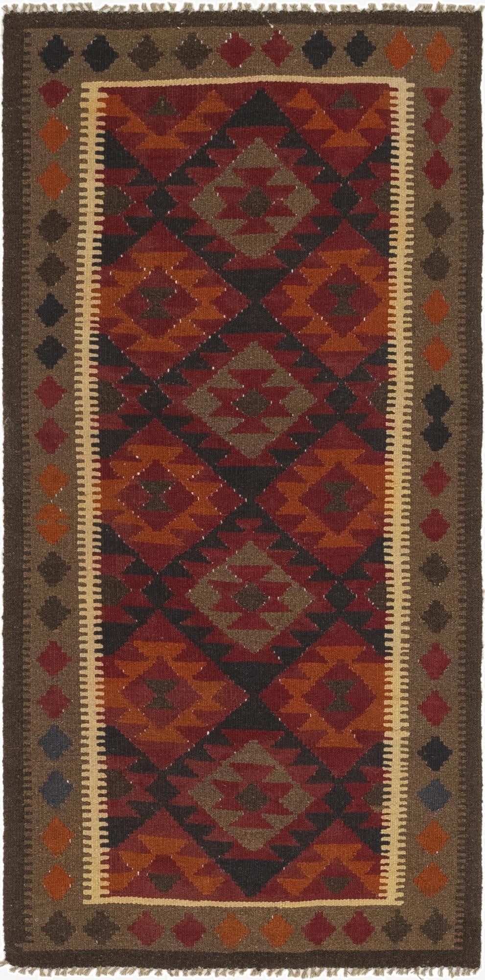 3' 2 x 6' 6  Hand Woven Kilim Maymana Wool Runner Rug