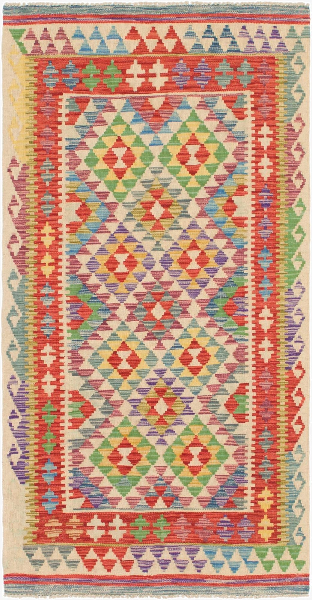 3' 3 x 6' 6  Hand Woven Kilim Maymana Wool Runner Rug