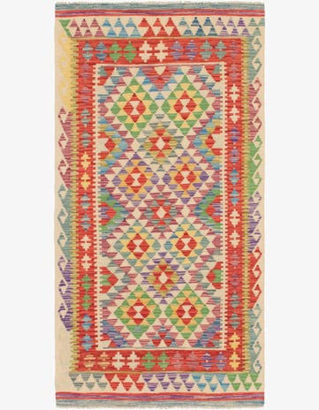 3' 3 x 6' 6 Hand Woven Kilim Maymana Wool Runner Rug