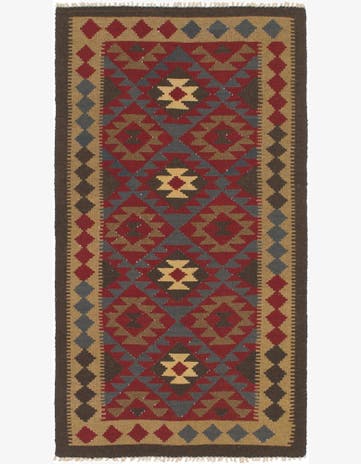 3' 3 x 6' 2 Hand Woven Kilim Maymana Wool Runner Rug