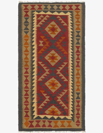 3' 6 x 6' 9 Hand Woven Kilim Maymana Wool Runner Rug