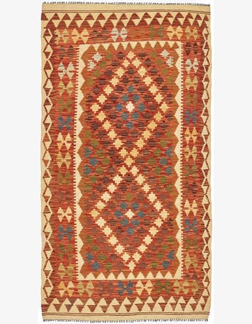 3' 4 x 6' 4 Hand Woven Kilim Maymana Runner Rug