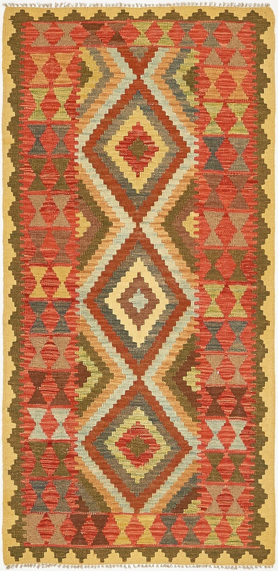 3' 4 x 6' 10  Hand Woven Kilim Maymana Wool Runner Rug