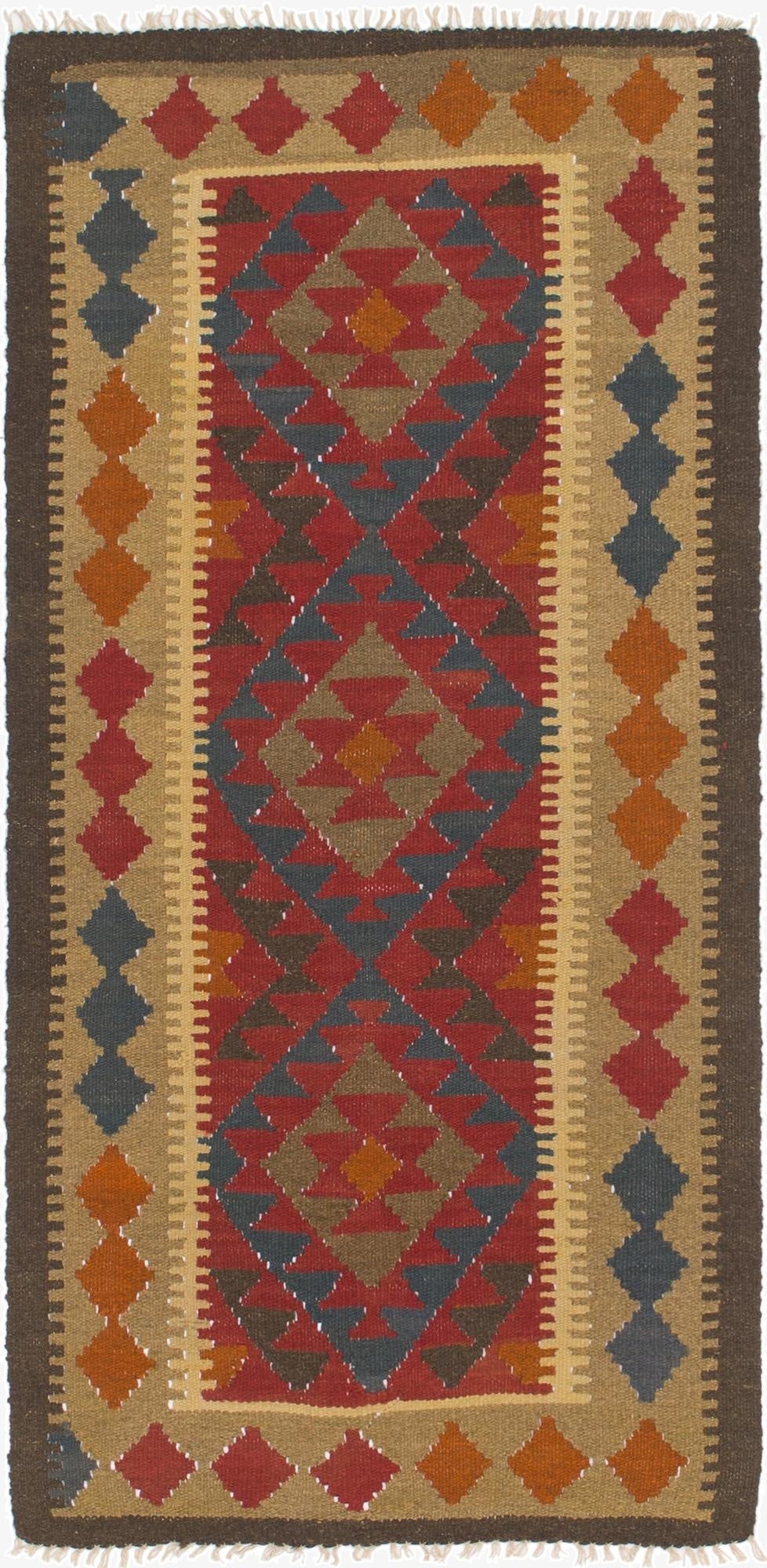 3' 2 x 6' 5  Hand Woven Kilim Maymana Wool Runner Rug