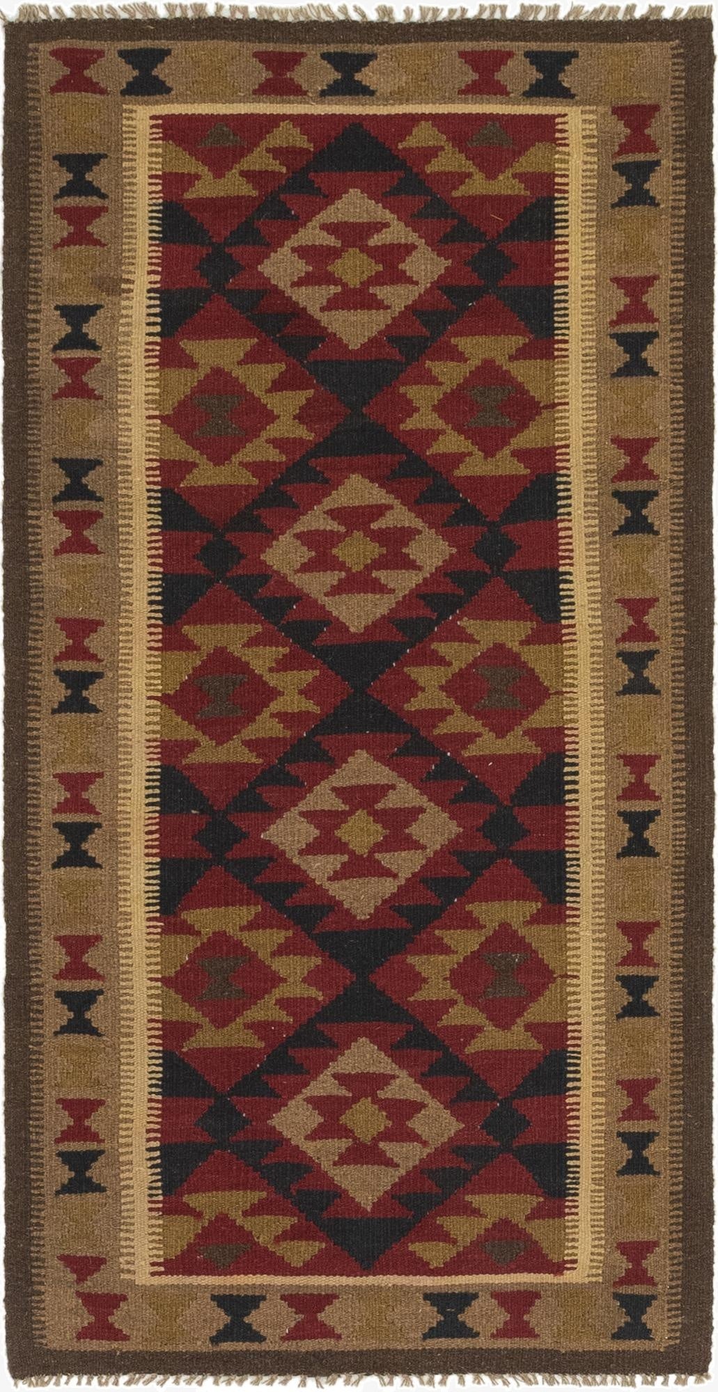 3' 3 x 6' 6  Hand Woven Kilim Maymana Wool Runner Rug