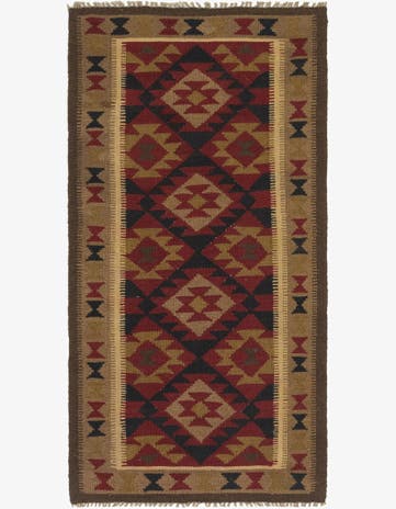 3' 3 x 6' 6 Hand Woven Kilim Maymana Wool Runner Rug