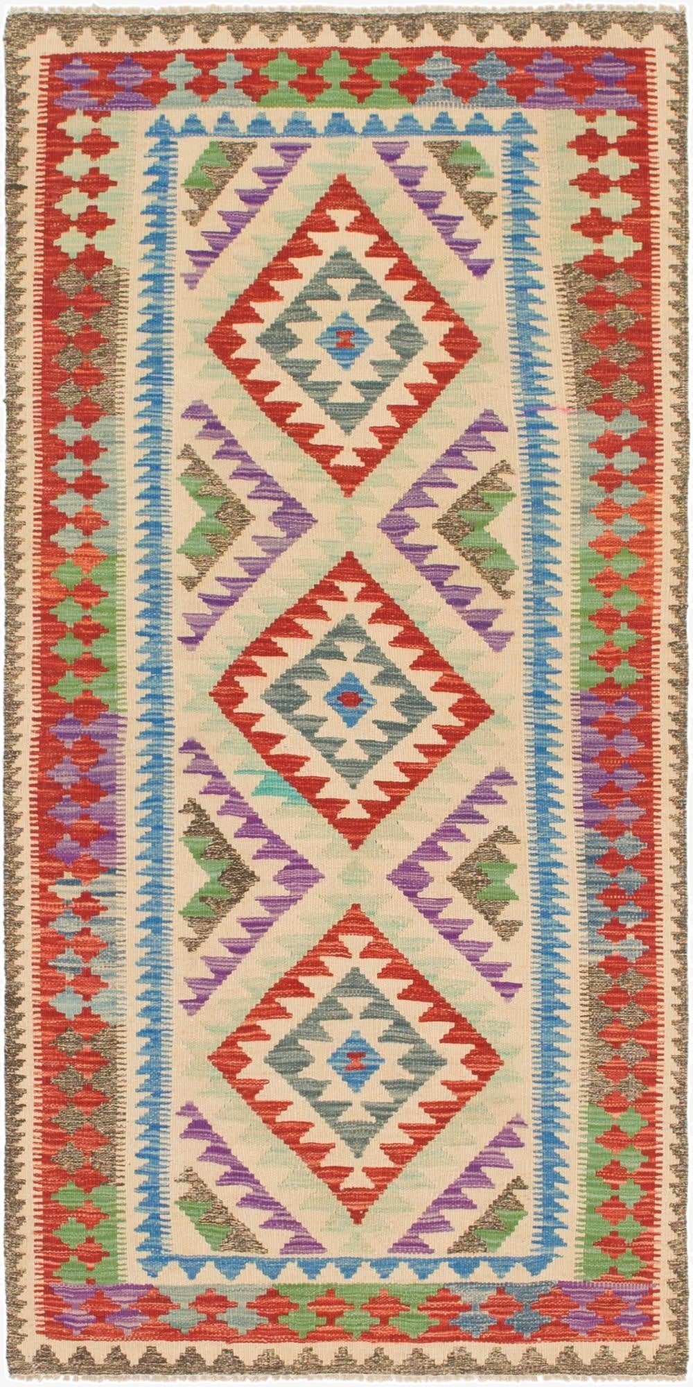 3' 2 x 6' 6  Hand Woven Kilim Maymana Wool Runner Rug