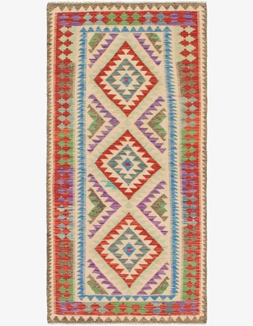 3' 2 x 6' 6 Hand Woven Kilim Maymana Wool Runner Rug