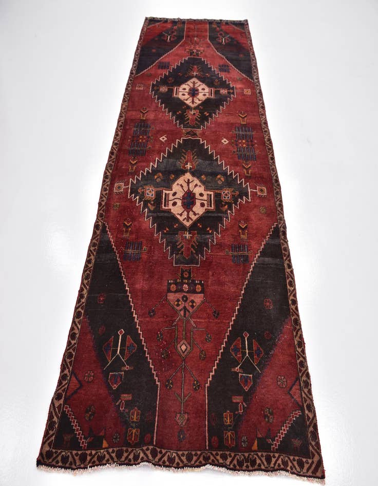 Detail image of 4' 7 x 11' 5 Hand Knotted Mazlaghan Persian Wool Runner Rug