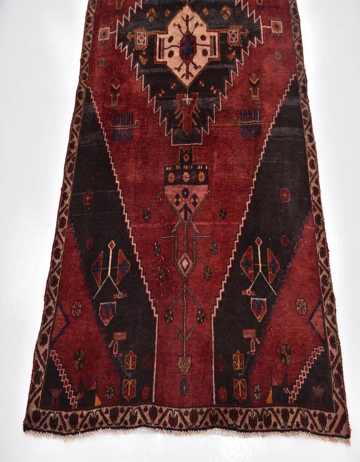 Detail image of 4' 7 x 11' 5 Hand Knotted Mazlaghan Persian Wool Runner Rug