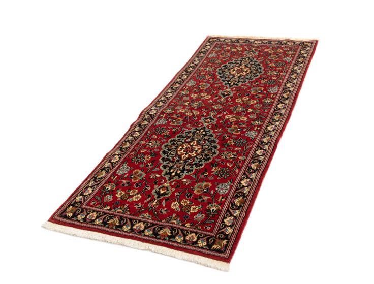Detailansicht von 80cm x 205cm Handgeknüpft Qom Persisch Läufer Teppich