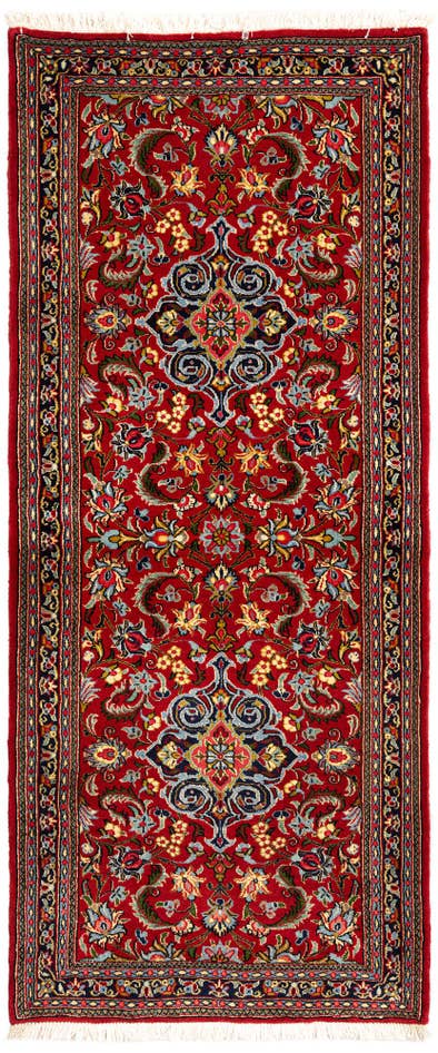 Detailfoto van 80cm x 195cm Handgeknoopt Qom Perzisch Loper Vloerkleed