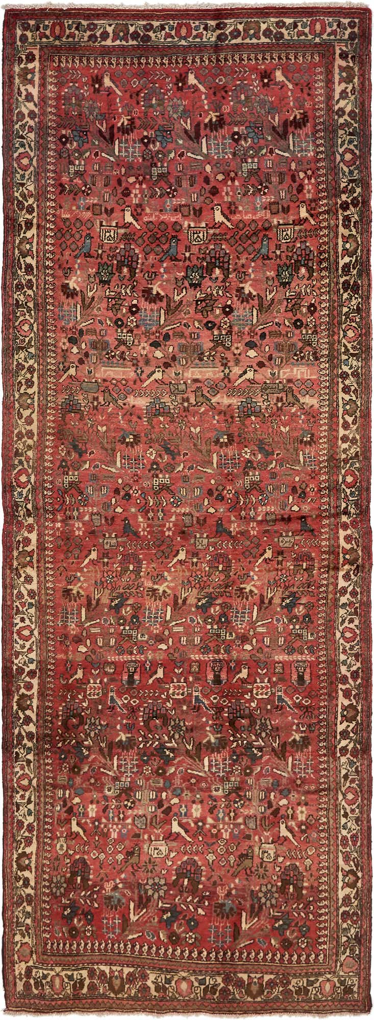 4' 8 x 13' Hand Knotted Roodbar Persian Wool Runner Rug