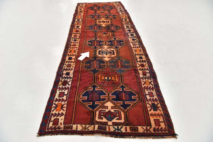 4' 3 x 12' 5 Hand Knotted Shiraz-Lori Persian Wool Runner Rug